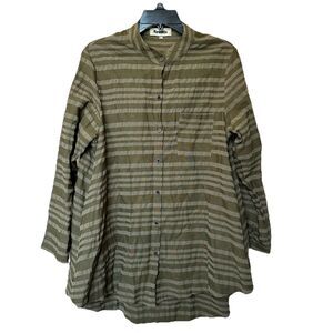Mordenmiss Tunic Top Lg Green Striped Button Up Long Line Lagen